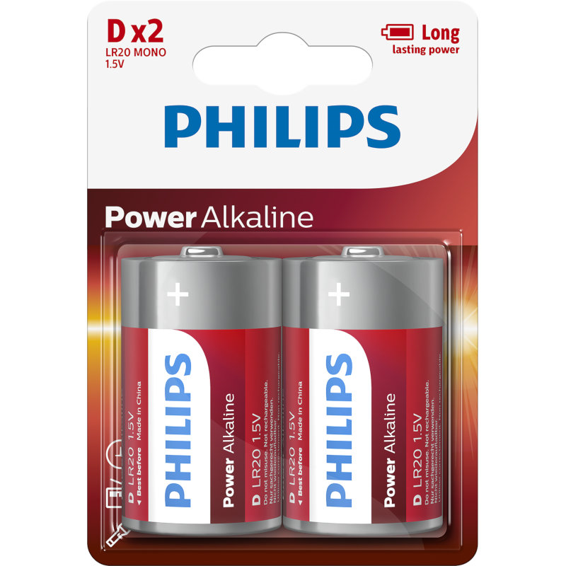 PHILIPS LR20 D 15V POWER ALKALINE BATTERY Blister 2 τεμ